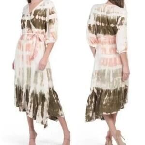 YFB Young Fabulous & Broke Jillian Faux Wrap Dress Geode White Peach Green M